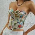 Elegante top de corsé sin tirantes con estampado floral y varillas para las vacaciones - S / Tops / Albaricoque
