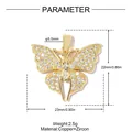 Vue détaillée du pendentif papillon plaqué or 18 carats avec dimensions zircon - Papillon en Zirconia Pavé (VK434)