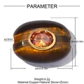 Detaillierte Größenparameter der Tigerauge-Steinperle mit Zirkon-Inlay - Braun