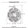 Detailed view of round stainless steel pendant with zircon and ABS pearl accents - Round Clear Zirconia Artificial Pearl (YK1229-1)