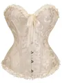 Detailed view of cream vintage jacquard corset top with floral damask and ruffles - S / Tops / Champagne