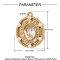 Gold stainless steel pendant featuring zircon, rhinestone and ABS pearl measurements. - Round Clear Zirconia Artificial Pearl (YK1229-2)