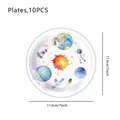 Gedetailleerd overzicht van 7 inch wegwerpborden met ruimte-astronaut thema voor feestjes - Witte Ruimte 7 Inch Papieren Borden (10 Stuks) / 10 Stuks Verpakking