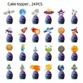 Selection of 24 outer space themed cake toppers for astronaut birthday party decoration - Space Theme Small Cake Toppers (24 Pack) / 24 Pieces/Pack