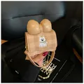 Adorable beige mini crossbody bag with a large bow and cartoon dog embroidery detail - Khaki