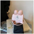 Cute pink checkered mini crossbody bag with large 3D bow and cartoon dog embroidery - Pink