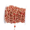 Vue détaillée d'une chaîne en cristal de verre rouge de 6 mm pour la création de bijoux DIY - 6mm / Verre Rouge-Chaîne Or KC