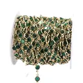 Détail d'une chaîne de perles en verre vert 6mm avec bordure dorée - 6mm / Verre Vert Foncé-Chaîne Or KC