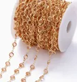 6mm rosa gefasste Glas Kupferkette für DIY Schmuckherstellung auf weißer Spule - 1m / KC金香槟金