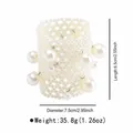 Detailed view of woven pearl cuff bracelet showing dimensions and weight information - Fashion Multi-row Artificial Pearl Beaded Style (B3697)