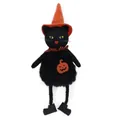 Handmade Halloween plush black cat doll featuring orange witch hat and pumpkin motif - Black Cat Pendant / Black Cat