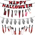 Horror Halloween decoration set featuring bloody weapon and severed hand banners - Banner And PVC Bloody Knives And Severed Limbs Set