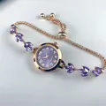 Elegant purple dial ladies' watch featuring a rose gold leaf crystal bracelet - Purple