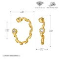 Elegantly twisted S925 sterling silver ear cuff with 5A zircon stud in gold finish - 925 Silver / Gold