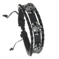 Vintage punk men's multi-layer leather bracelet with decorative silver skull ornaments - Triple Layer Skull Woven Style (02)