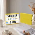 Yellow A4 cinematic LED lightbox with DIY letters and summer icons - 96 Black & White Letter Cards / Yellow