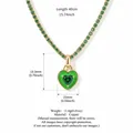 Emerald green heart pendant necklace with shimmering tennis chain in gold-tone copper - Green