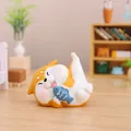 Figurine de chien Shiba Inu variante mignonne tenant un petit poisson bleu décor bureau - Shiba Inu Pêchant (19799)