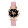 Elegant rose gold women's watch with pink strap and butterfly dial design - Pink
