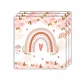 Pack of 20 Pink Bohemian Rainbow Party Paper Napkins with Floral Patterns 6.5 Inch - Pink Rainbow / Napkins 20PCS
