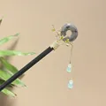 Classic sandalwood hair stick with elegant tassel and lucky jade-style stone disc - Everything Goes Well Peace Buckle Style (5528)