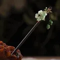 Vintage sandalwood hair stick with green jade flower and tassel for Hanfu hairstyles - Light Green Floral Metal Leaf Tassel Style (3913)