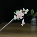 Elegant ancient style sandalwood hairpin featuring pink flower and pearl tassels - Pink Five-Petal Flower Artificial Pearl Tassel Style (0658)