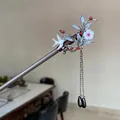 Traditional Chinese sandalwood hairpin featuring elegant bird and white flower decorations - White Bird Floral Black Drop Tassel Style (9794)