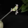 Elegant Traditional Chinese wood hairpin with pink floral tassels for Hanfu accessories - Gold Half Moon Pink Green Crystal Pearl Tassel Style (9628)