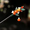 Exquisite vintage sandalwood hair stick with orange floral beads and elegant tassel dangle - Orange Yellow White Glass Flower Tassel Style (0051) / Orange