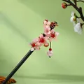Elegant sandalwood hair stick with pink floral tassel for traditional Hanfu style - Pink Flower Cluster Crackle Bead Tassel Style (3406)