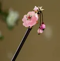 Elegant dark wood hair pin with pink resin flower and dangling beaded tassels ancient style - Pink Translucent Floral Purple Ceramic Bead Style (4413)