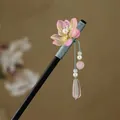 Elegant sandalwood hair stick featuring a pink flower and delicate pearl tassel - Pink Gradient Floral Pearl Tassel Style (4317)
