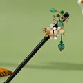Elegant Chinese style sandalwood hair stick with white flowers and green jade beads tassel - White Mother-of-Pearl Flower Green Bead Style (3520)