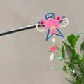 Handmade sandalwood hair stick featuring pink flower and white pearl tassel for Hanfu - Pink Floral Red Bead Decoration Style (2610)