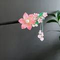 Elegant ancient style sandalwood hair stick featuring pink floral decor and tassel for Hanfu - Pink Glass-look Floral Artificial Pearl Tassel Style (2275)