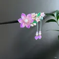 Elegant purple flower sandalwood hair stick with pearl tassels for traditional Hanfu hairstyle - Purple Gradient Resin Flower Artificial Pearl Tassel Style (2276)