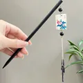Elegant black wooden hair stick with floral plaque and hanging tassel ornament - Peony Painting Piece Black Tassel Style (8891) / Black
