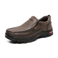 Durable men's brown slip-on leather loafers with non-slip rubber outsoles for outdoors - EU 40 / Deep Brown