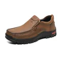 Men's brown non-slip outdoor casual loafers featuring durable rubber soles and leather upper - EU 40 / Tan