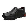 Professional men's black leather outdoor loafers featuring anti-slip rubber soles for comfort - EU 40 / Black