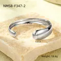 Vintage minimalist silver stainless steel cuff bracelet with mirror finish for women - Minimalist Streamline Open Bangle (NMSB-F347-2)