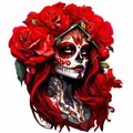 Targa in legno Halloween Sugar Skull donna con rose rosse per decorazione festiva della porta - Stile Donna Teschio di Zucchero (01) / Lato Max 20