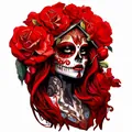 Halloween Sugar Skull woman wooden hanging sign with red roses for festive door decoration - Sugar Skull Lady Style (01) / Max Side 20