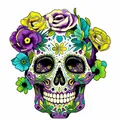 Insegna in legno teschio di zucchero floreale per decorazioni Halloween e Giorno dei Morti - Stile Donna Teschio Viola (03) / Lato Max 20