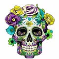 Vibrant floral sugar skull wooden hanging sign for Halloween or Day of the Dead decor - Purple Skull Lady Style (03) / Max Side 20