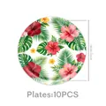 Close-up detail of 18cm Hawaiian hibiscus themed party paper plates, set of 10 pieces - 7 Inch Plates / 10 Pieces (18cm/7 inch)