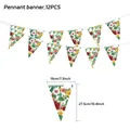 Hawaiian tropical floral pennant banner detail showing 12 pieces and product dimensions. - Pennant Banner 12PCS