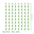 Detailed view of green and white striped biodegradable paper straws for summer parties - Green Striped Straws / 10 Pieces Set