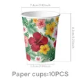Hawaiian theme party paper cups set with hibiscus flower pattern, 10 pieces pack. - Paper Cups 10Pcs